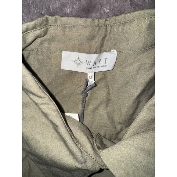 WAYF Womens Long Sleeve Cropped Shirt Olive Green Size M Rayon & Polyester - Picture 2 of 8